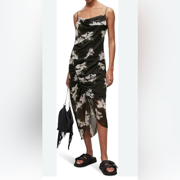 All Saints Dresses & Skirts - All Saints Midi Floral Asymmetrical Ulla  Alessandra  Black Sleeveless Dress Sz8